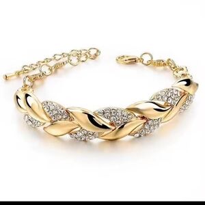Bracelet Women's Rhinestone‎ Gold Leaf Twisted New F49